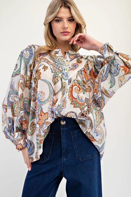 Paisley Bubble Sleeve Top