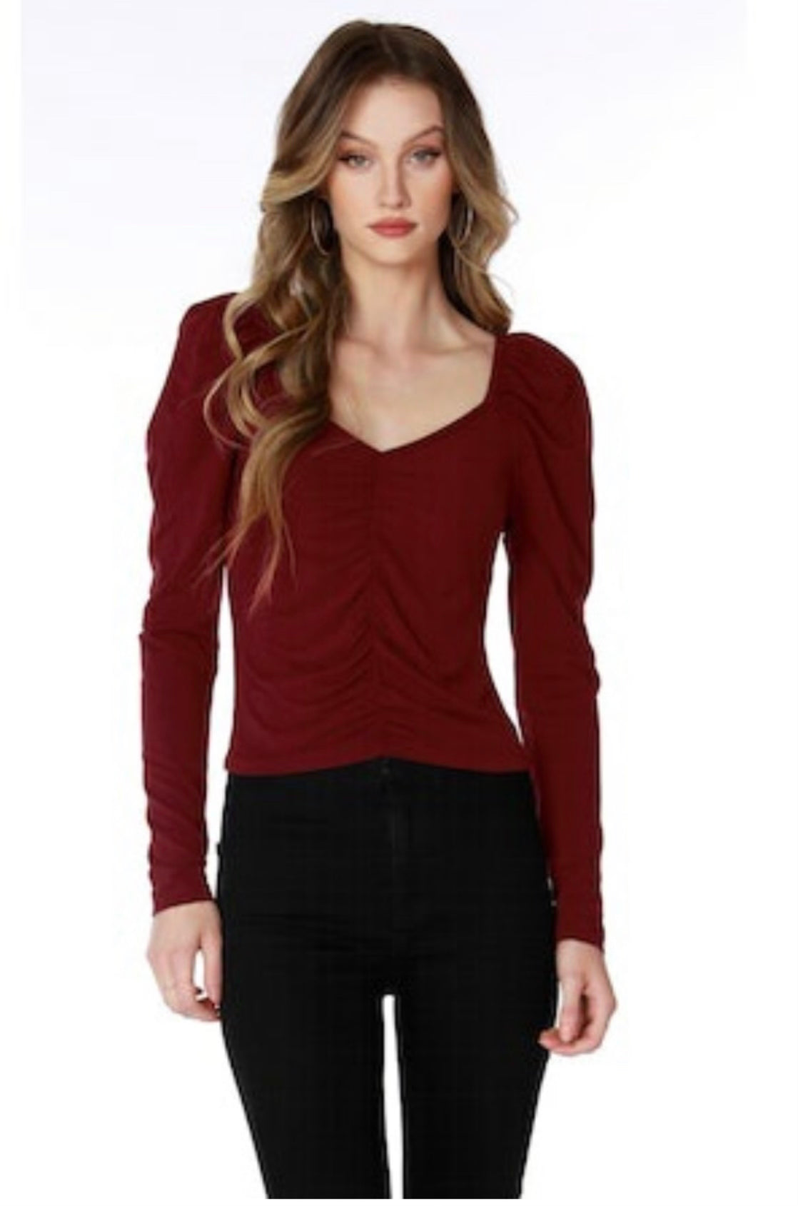 SALE Bobi Shirred Sweetheart Neck Top