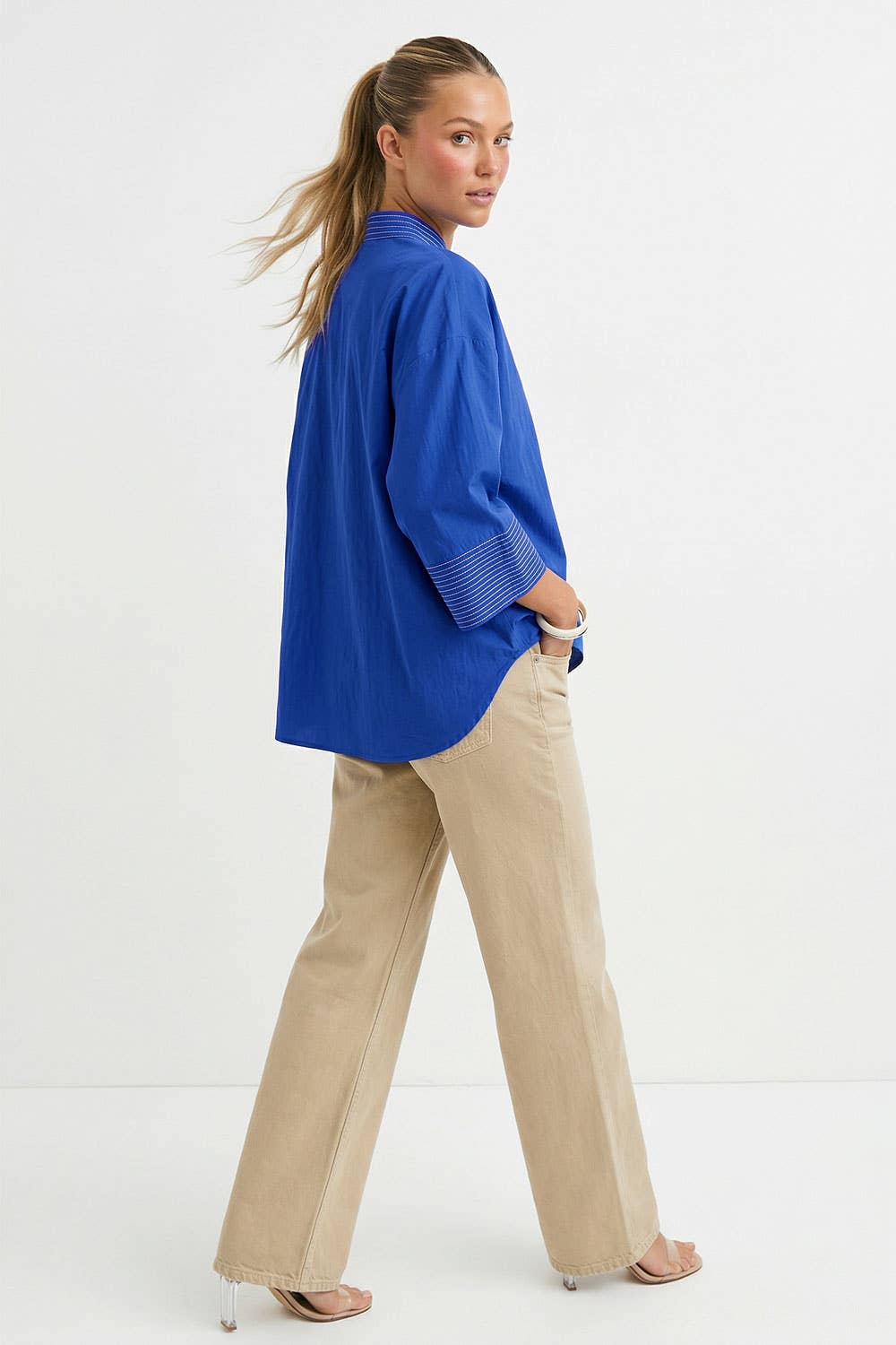 Dawson Contrast Stitch Detail Popover Blouse