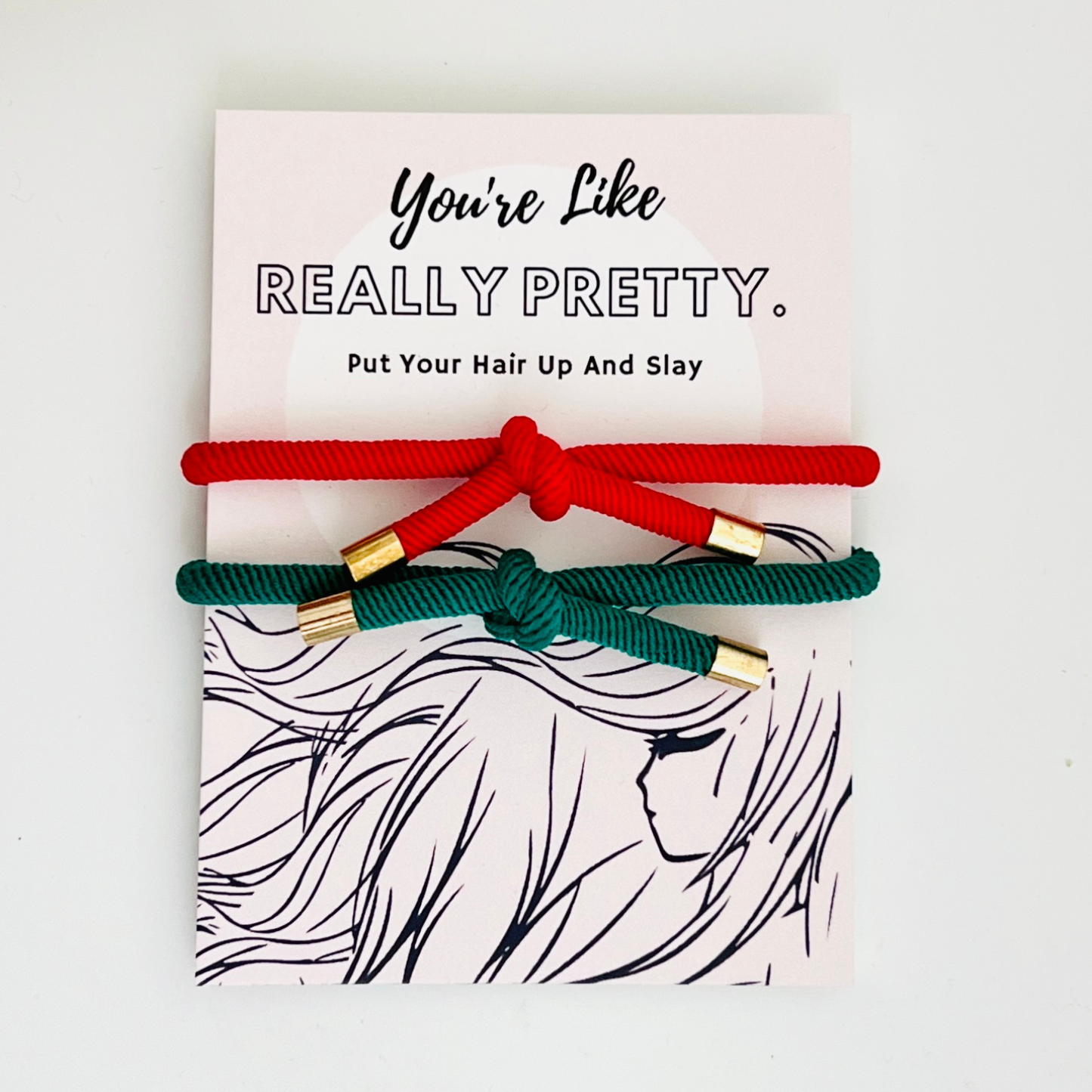 Really Pretty Double Elastic Hair Tie - Hair Accessory Card: Red & Pink