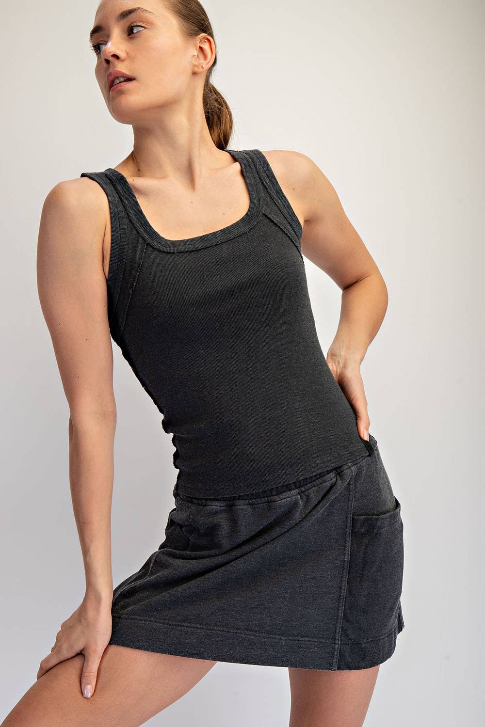 MINERAL WASHED COTTON RIB SLEEVELESS TANK: Lemonilla / S-M-L(2-2-2)