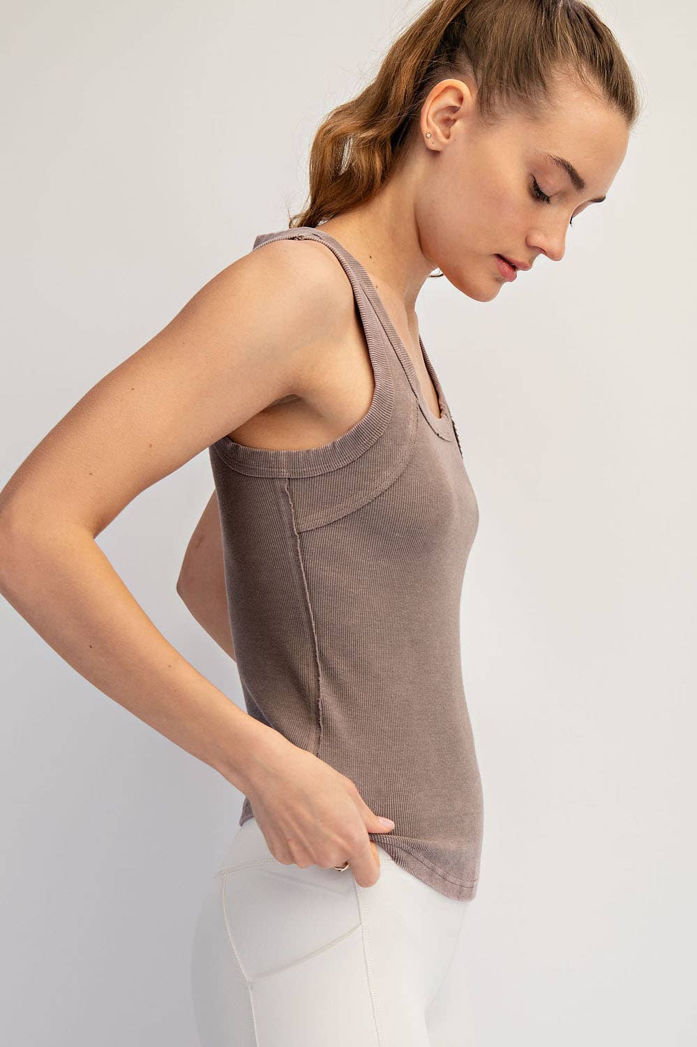 MINERAL WASHED COTTON RIB SLEEVELESS TANK: Lemonilla / S-M-L(2-2-2)