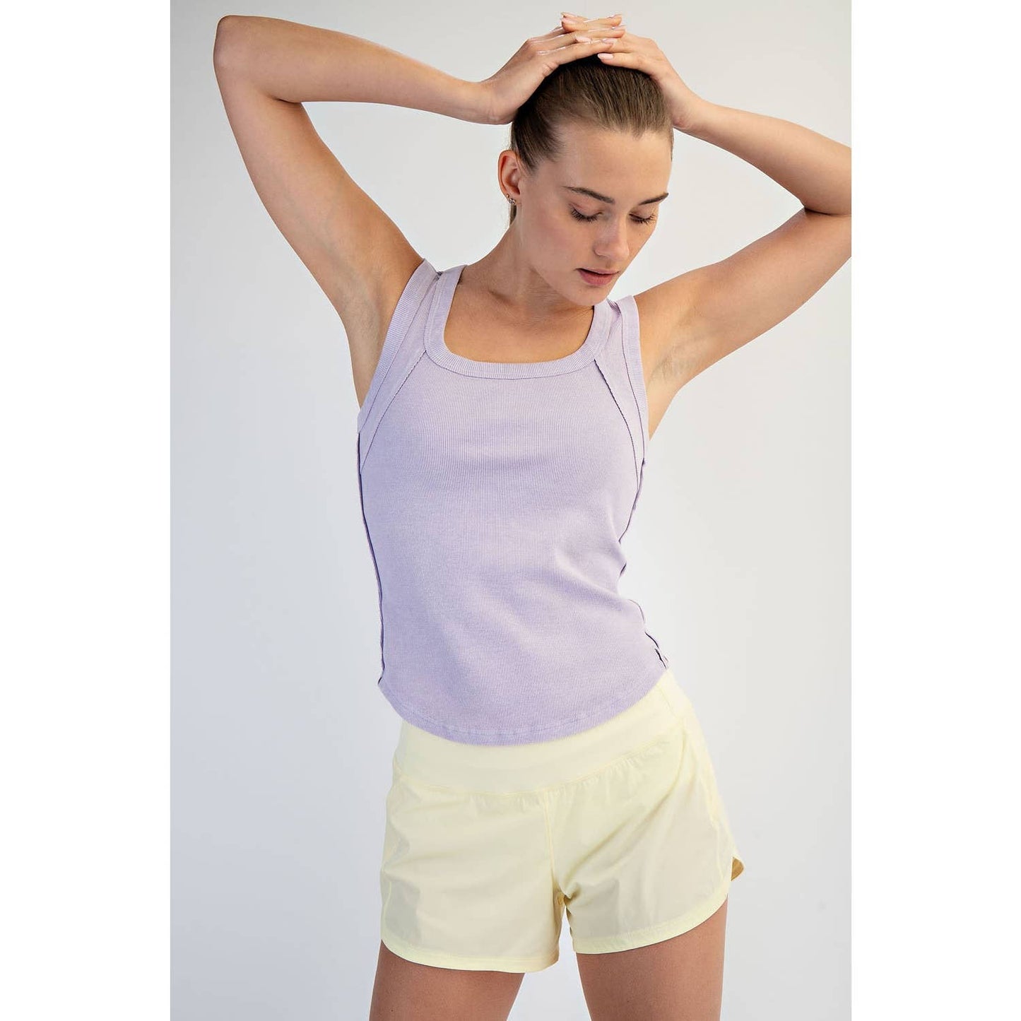 MINERAL WASHED COTTON RIB SLEEVELESS TANK: Lemonilla / S-M-L(2-2-2)