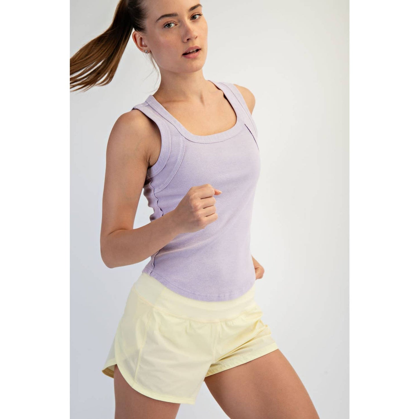 MINERAL WASHED COTTON RIB SLEEVELESS TANK: Lemonilla / S-M-L(2-2-2)
