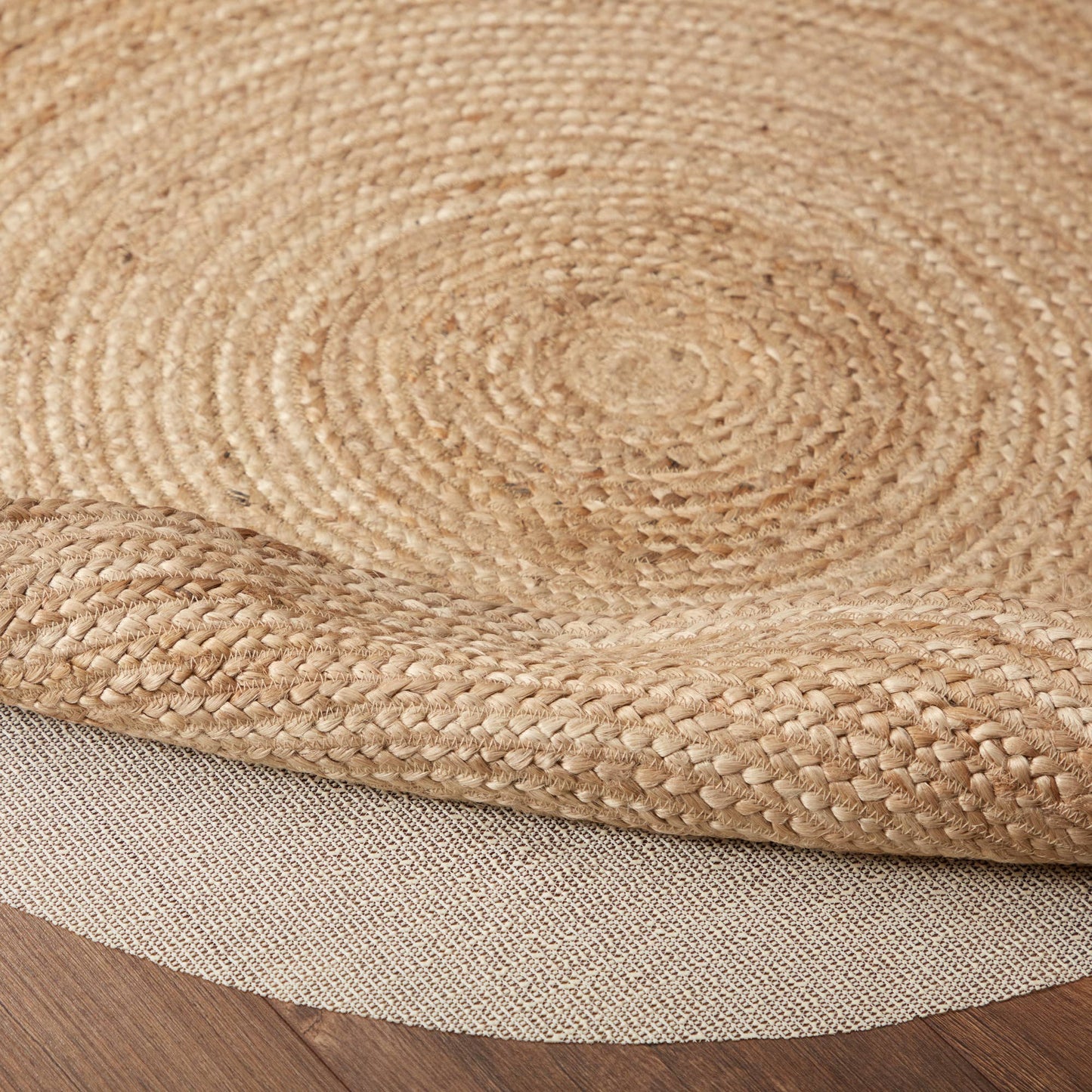 Natural Braided Jute Round Rug 3ft with Rug Pad