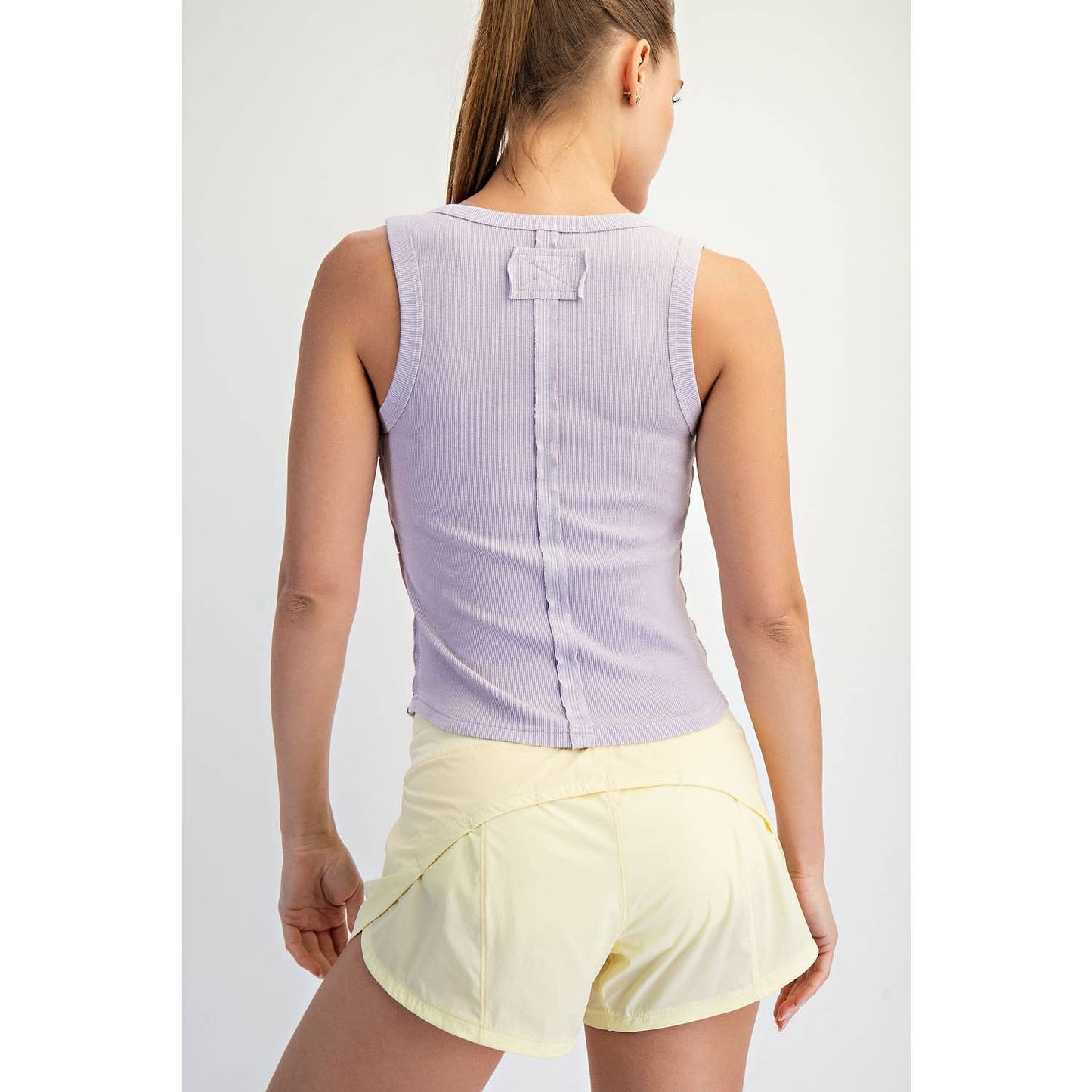 MINERAL WASHED COTTON RIB SLEEVELESS TANK: Black / S-M-L(2-2-2)