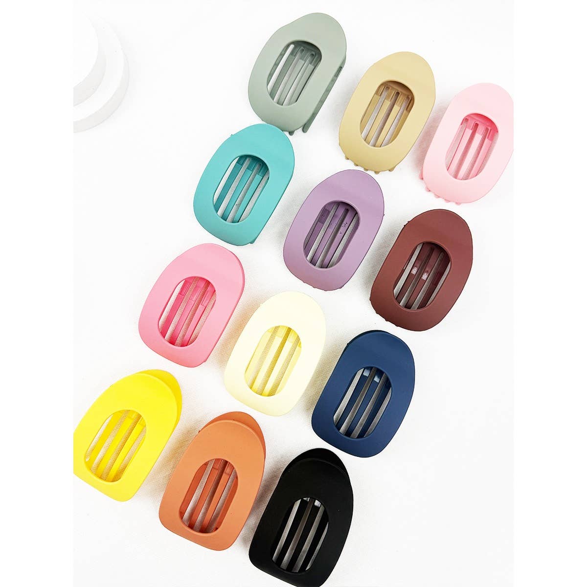 12 Colors of Oval Shape Flat Hair Claw: MIX COLOR / ONE(12)