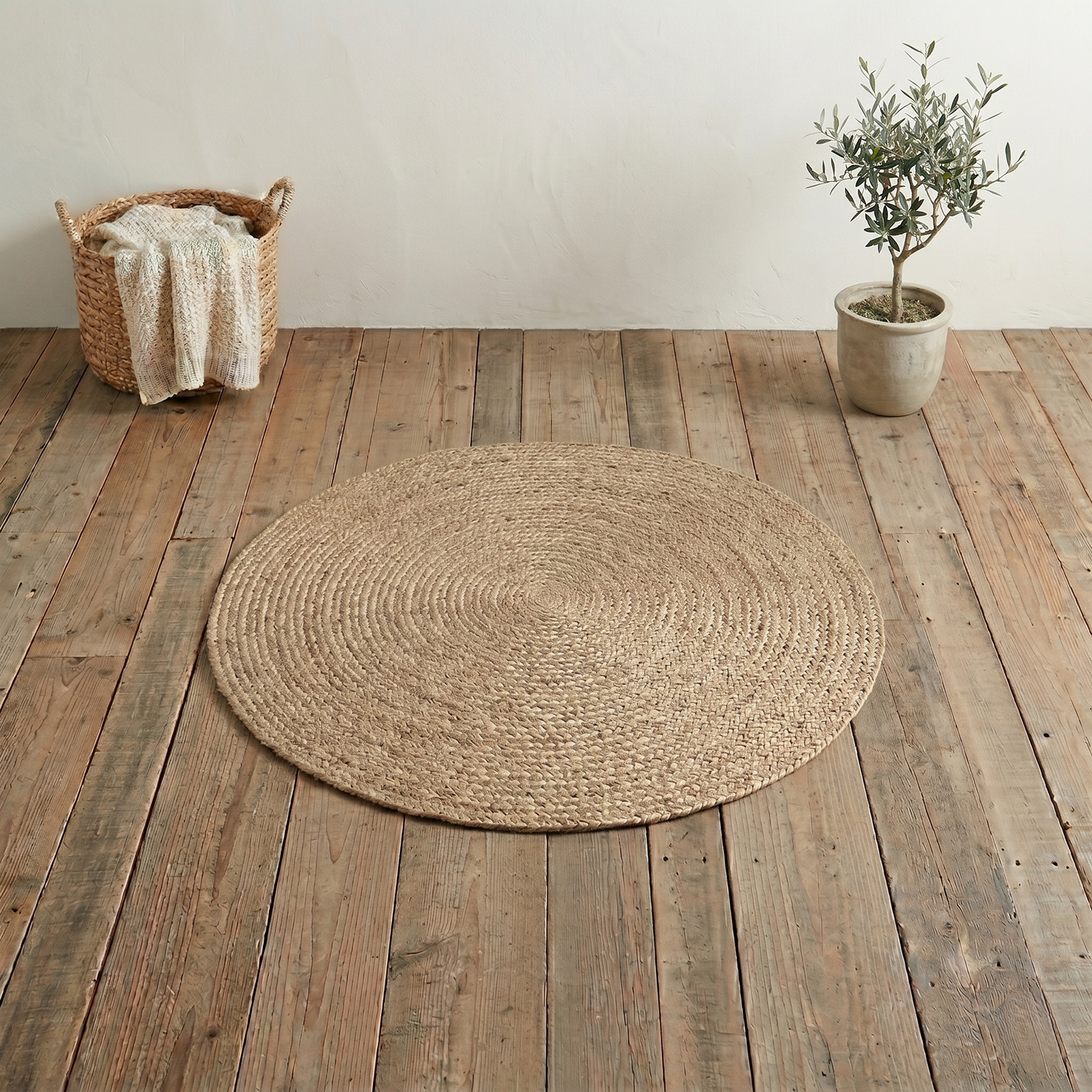 Natural Braided Jute Round Rug 3ft with Rug Pad