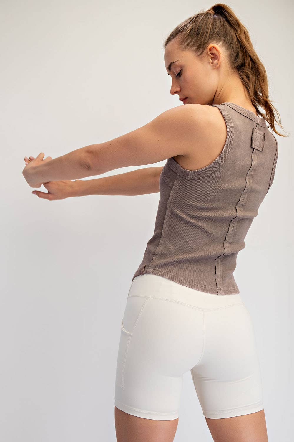 MINERAL WASHED COTTON RIB SLEEVELESS TANK: Lemonilla / S-M-L(2-2-2)