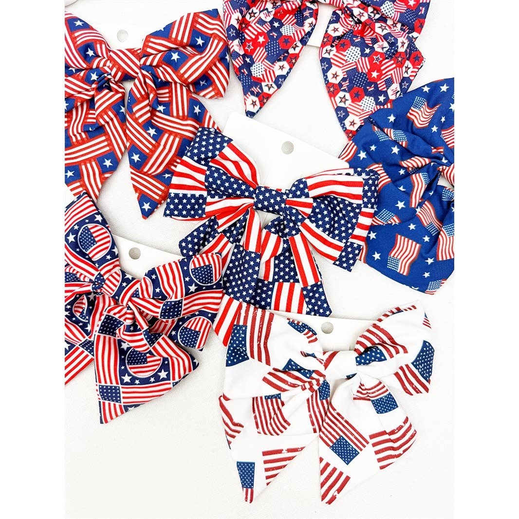 American Flag Bow Hair Clip Set: MIX COLOR / ONE(12)