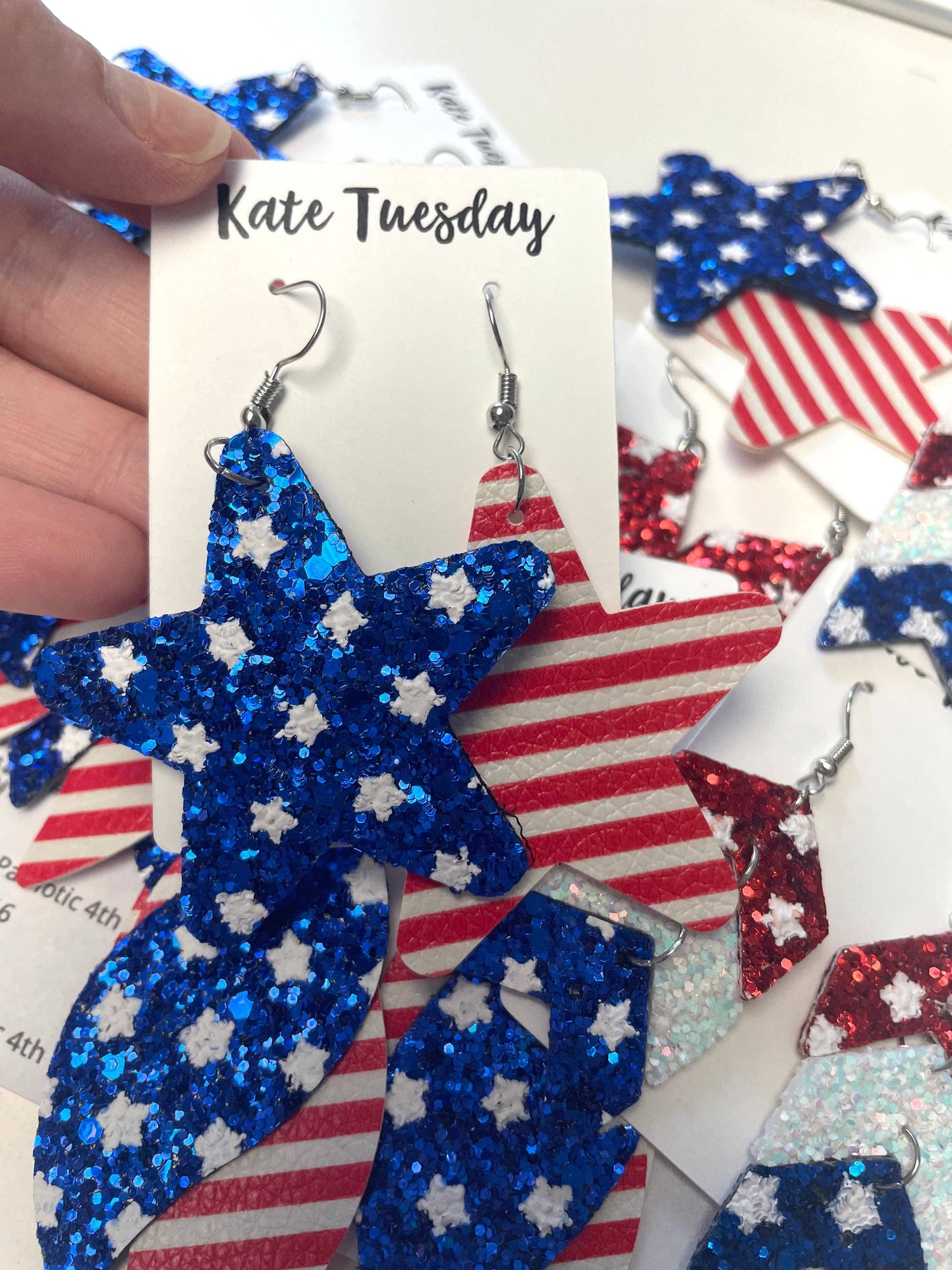 Patriotic 4th Of July Glitter and Leather Earrings: #13