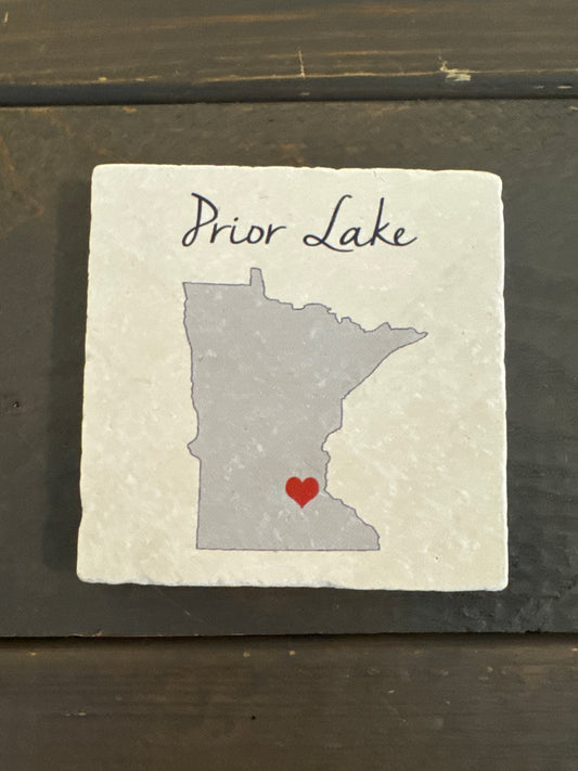 Prior Lake coaster with heart Love Your Town