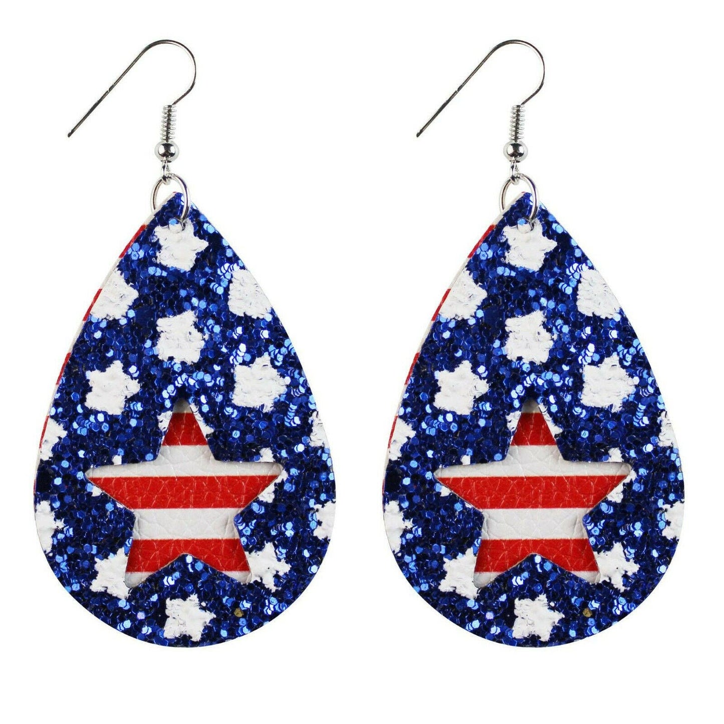 Patriotic 4th Of July Glitter and Leather Earrings: #1