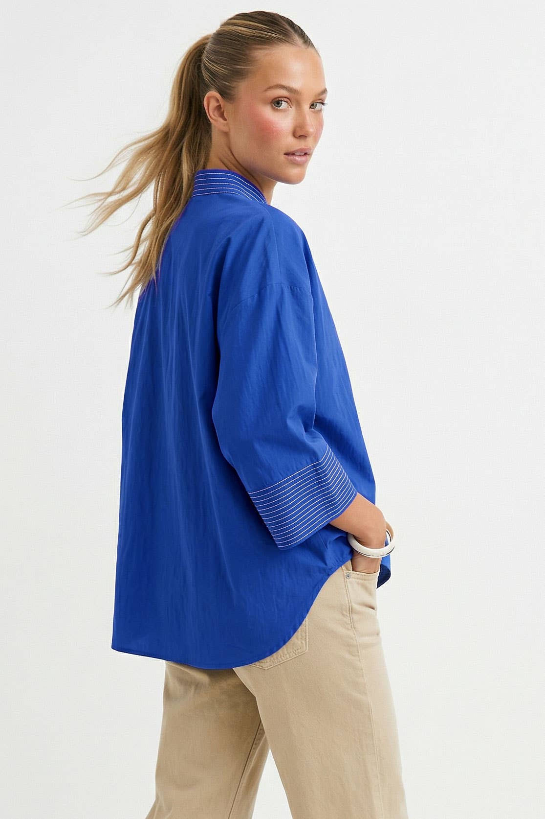 Dawson Contrast Stitch Detail Popover Blouse