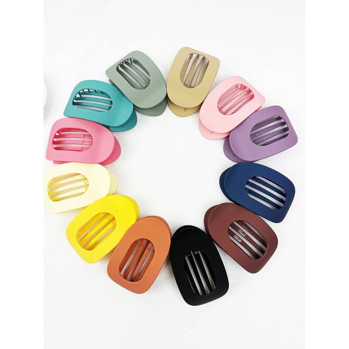 12 Colors of Oval Shape Flat Hair Claw: MIX COLOR / ONE(12)