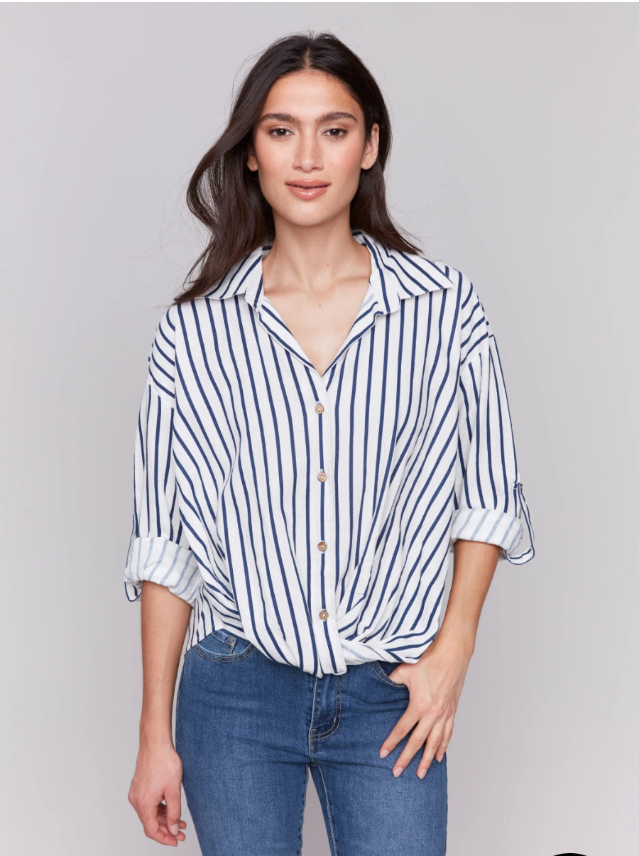 Charlie B Striped Front Twist Top
