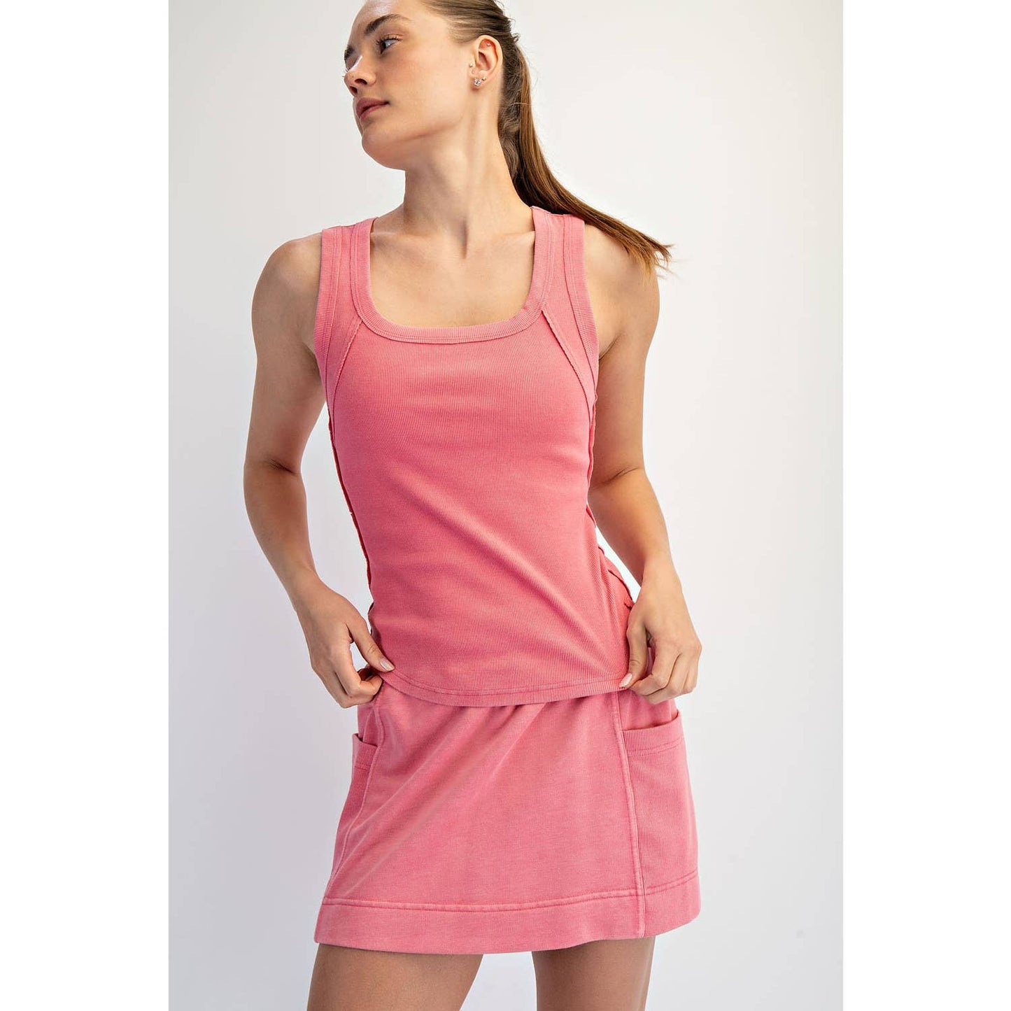 MINERAL WASHED COTTON RIB SLEEVELESS TANK: Lemonilla / S-M-L(2-2-2)