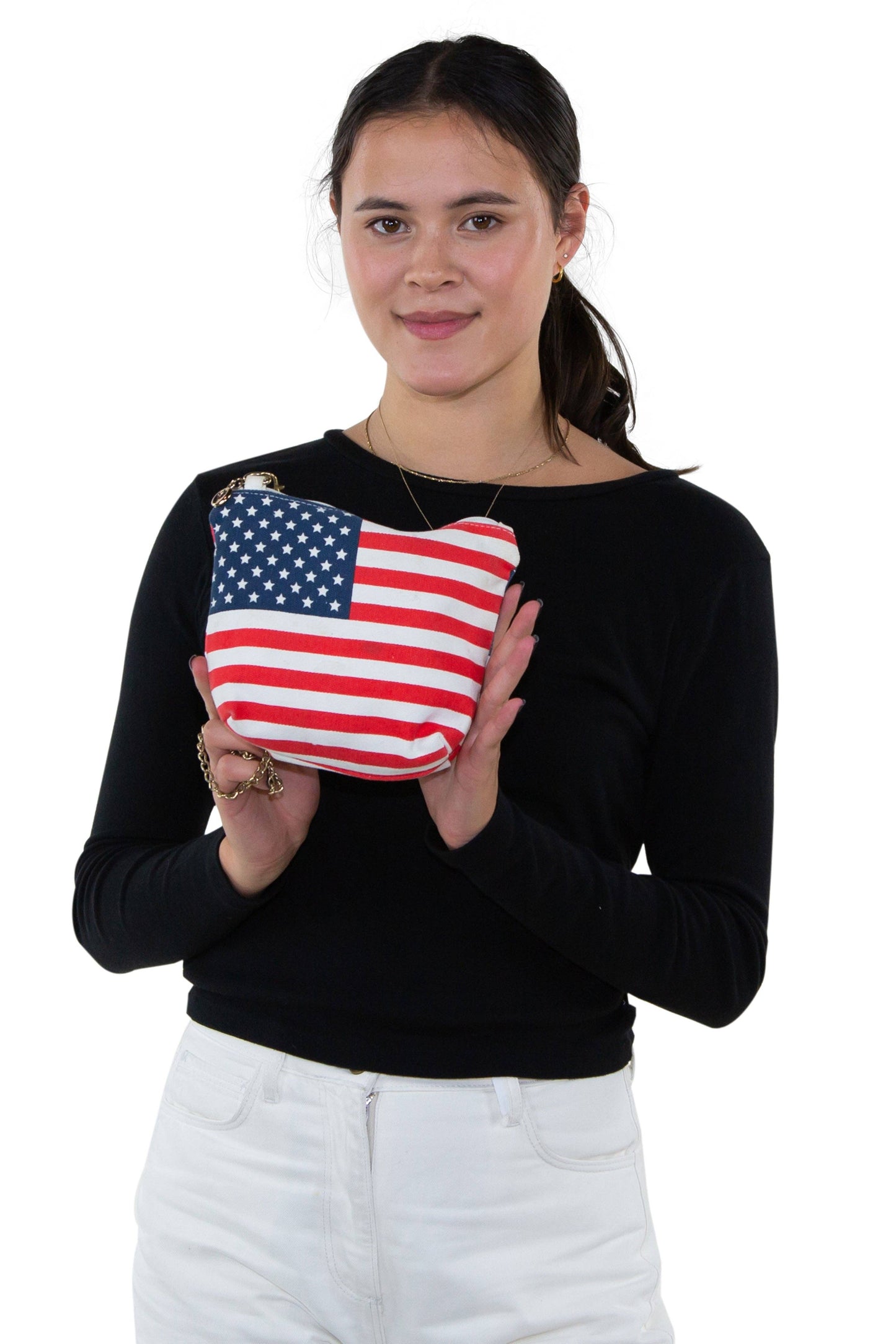 American Flag Crossbody Bag in Canvas with Chain Strap in Canvas Material