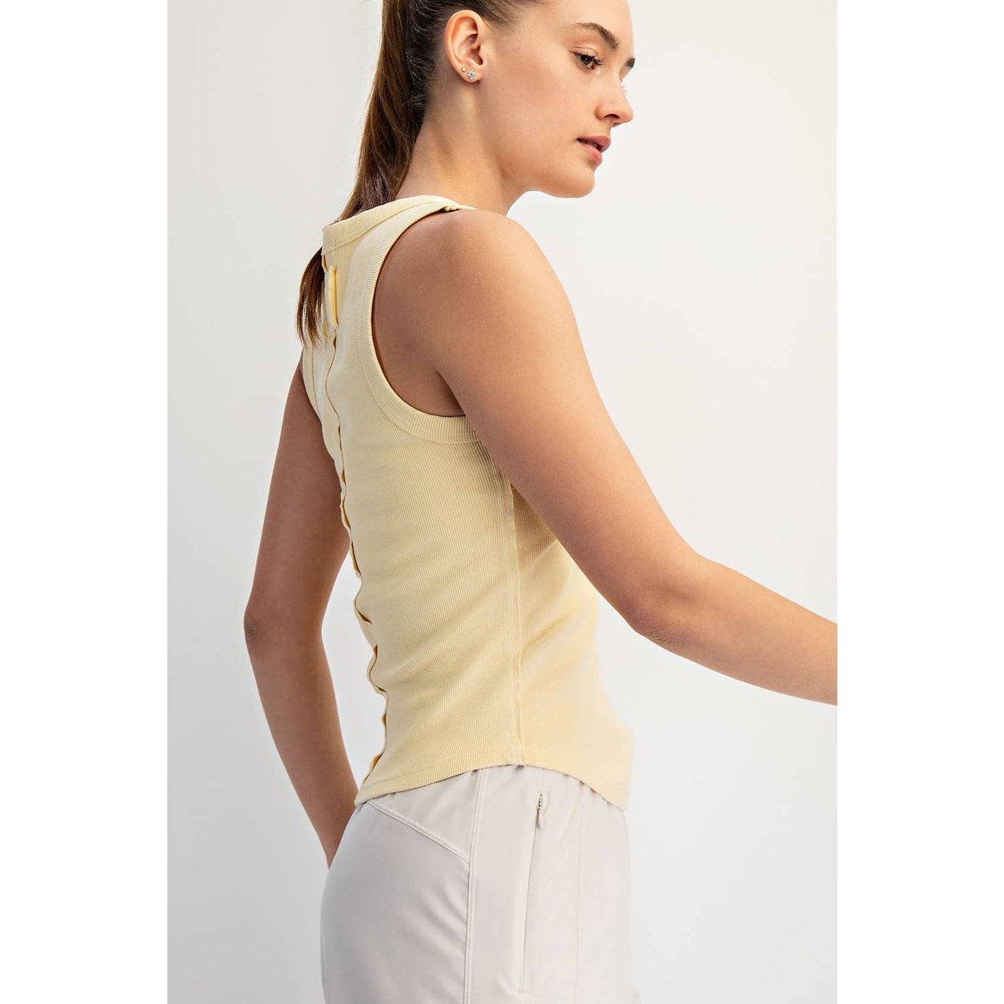 MINERAL WASHED COTTON RIB SLEEVELESS TANK: Black / S-M-L(2-2-2)