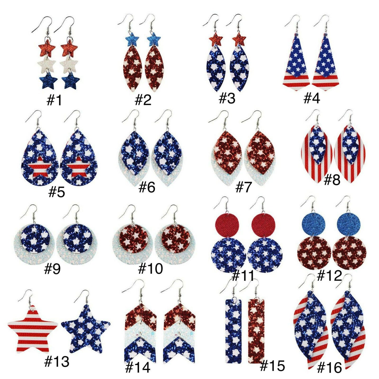 Patriotic 4th Of July Glitter and Leather Earrings: #1