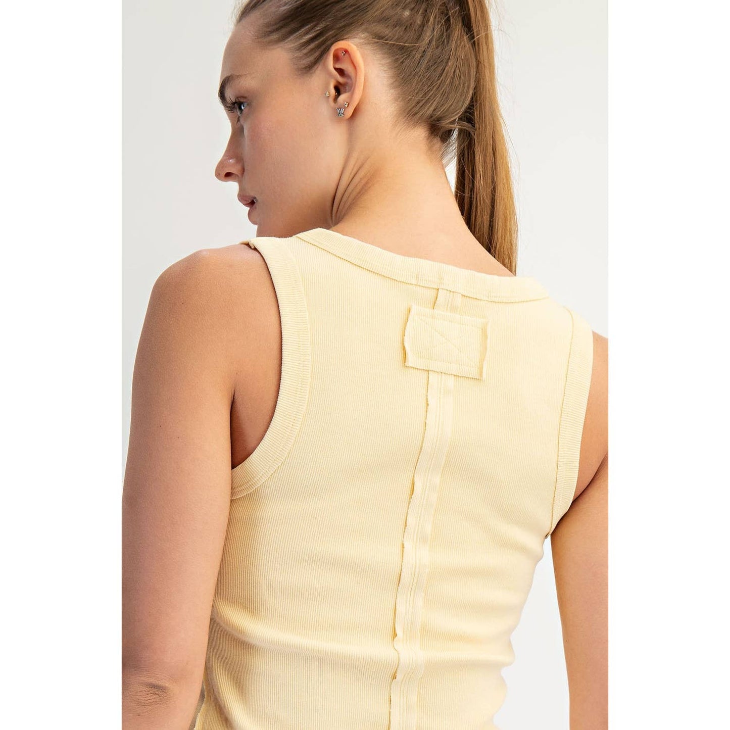MINERAL WASHED COTTON RIB SLEEVELESS TANK: Lemonilla / S-M-L(2-2-2)