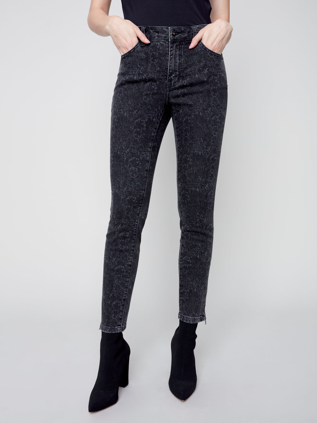 Charlie B Printed Stretch Skinny Zip Bottoms