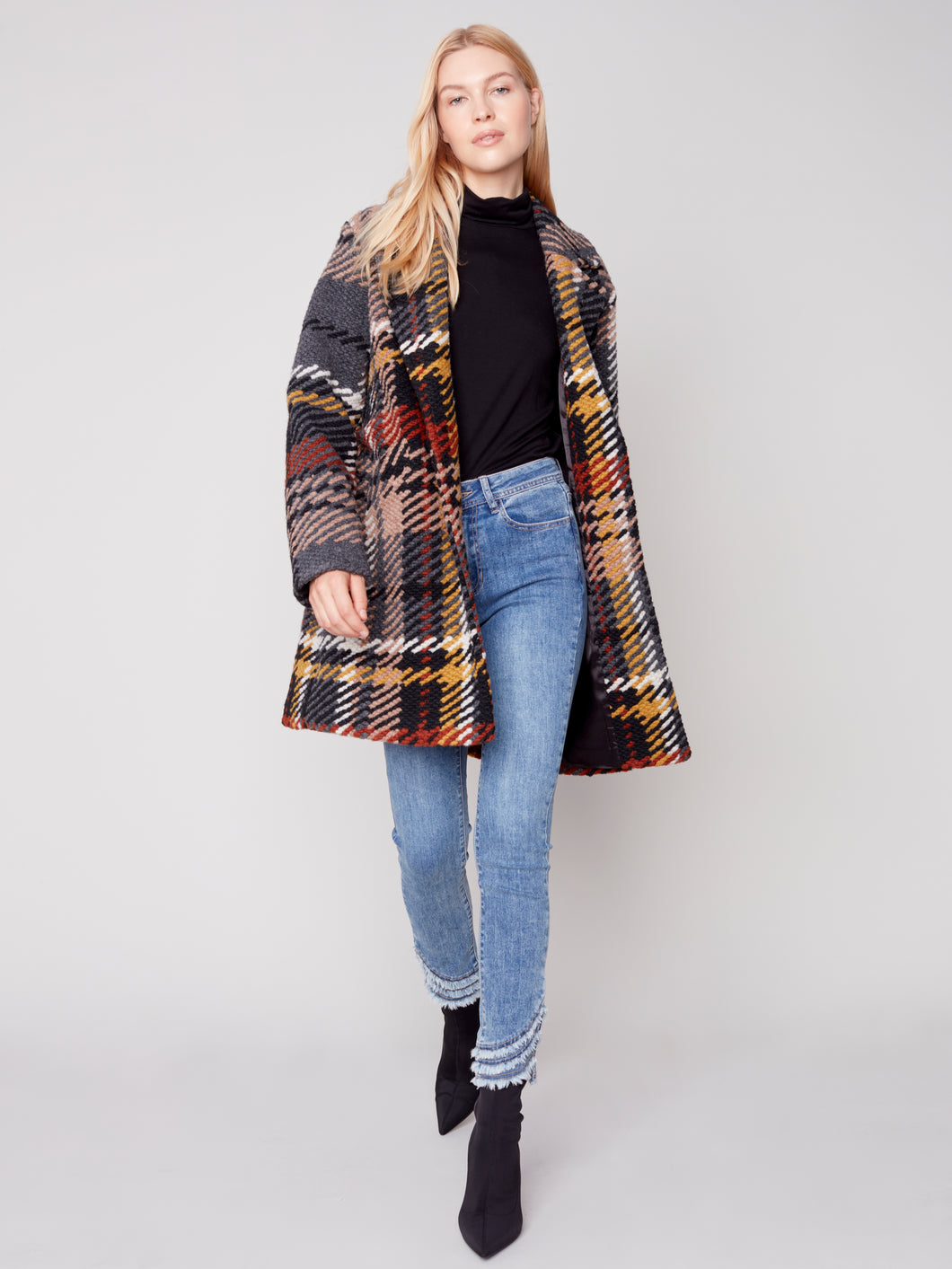 Straight Plaid Boucle Coat