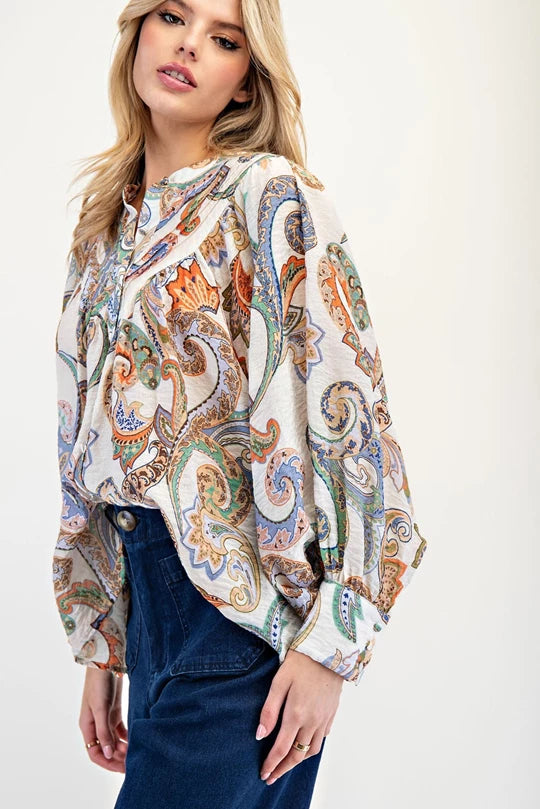 Paisley Bubble Sleeve Top