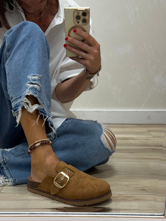 Suede Buckle Clogs