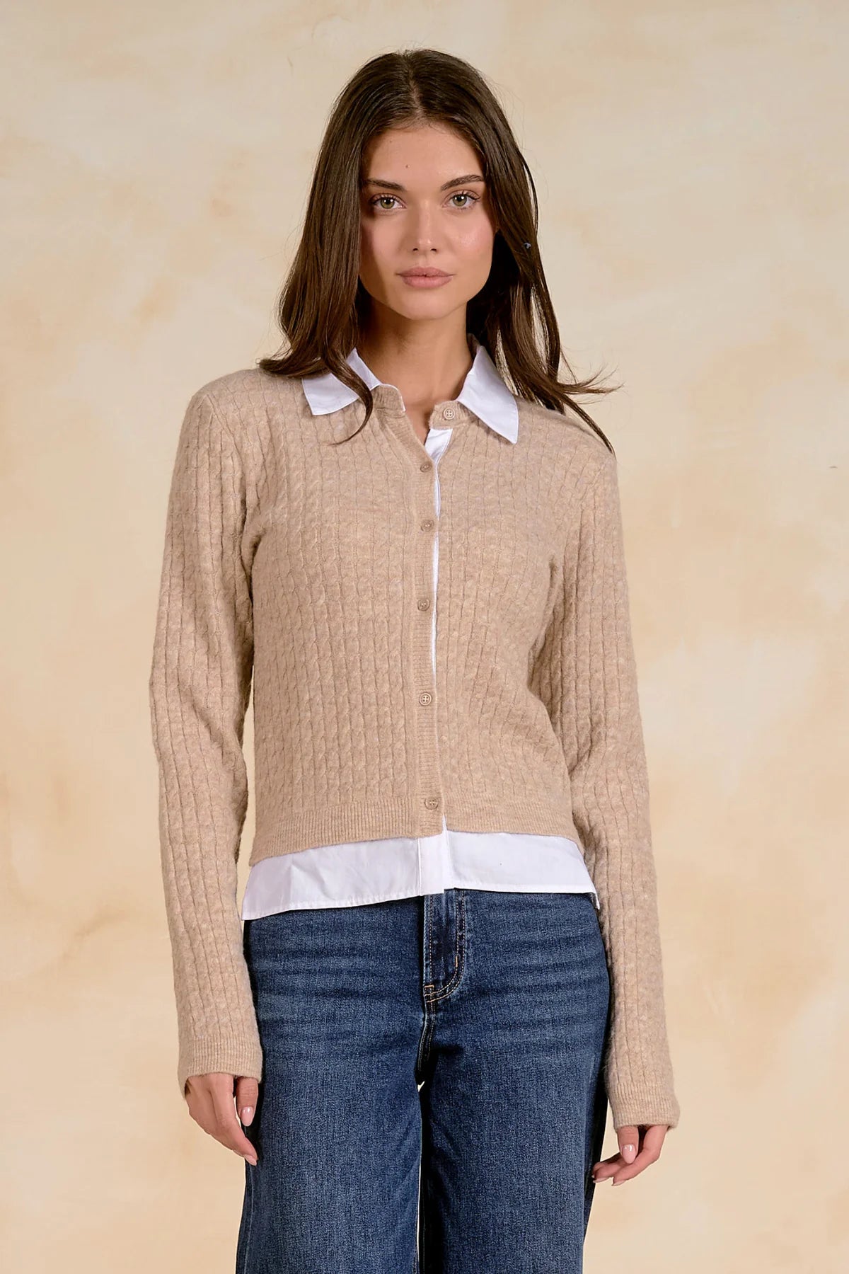 Elan Mixed Media Button Up