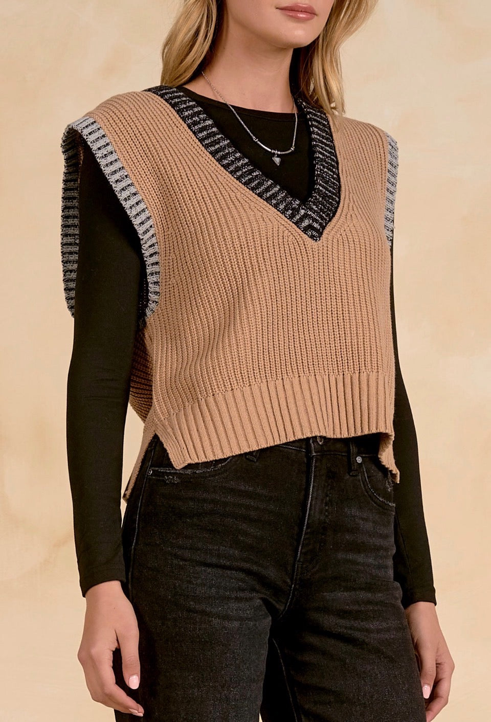 Elan Ribbed Hem Sweater Vest