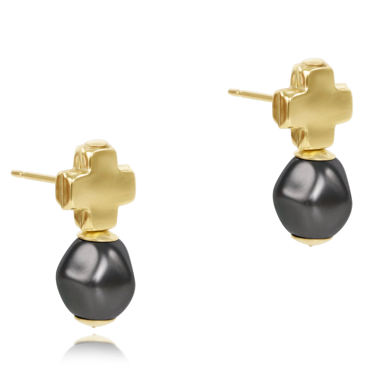 Enewton Signature Cross Gold Stud Classic Pearl Dark Grey