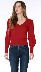 Bobi V Neck Shirred Sleeve Top