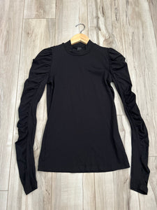 Bobi Shirred Sleeve Mock Neck