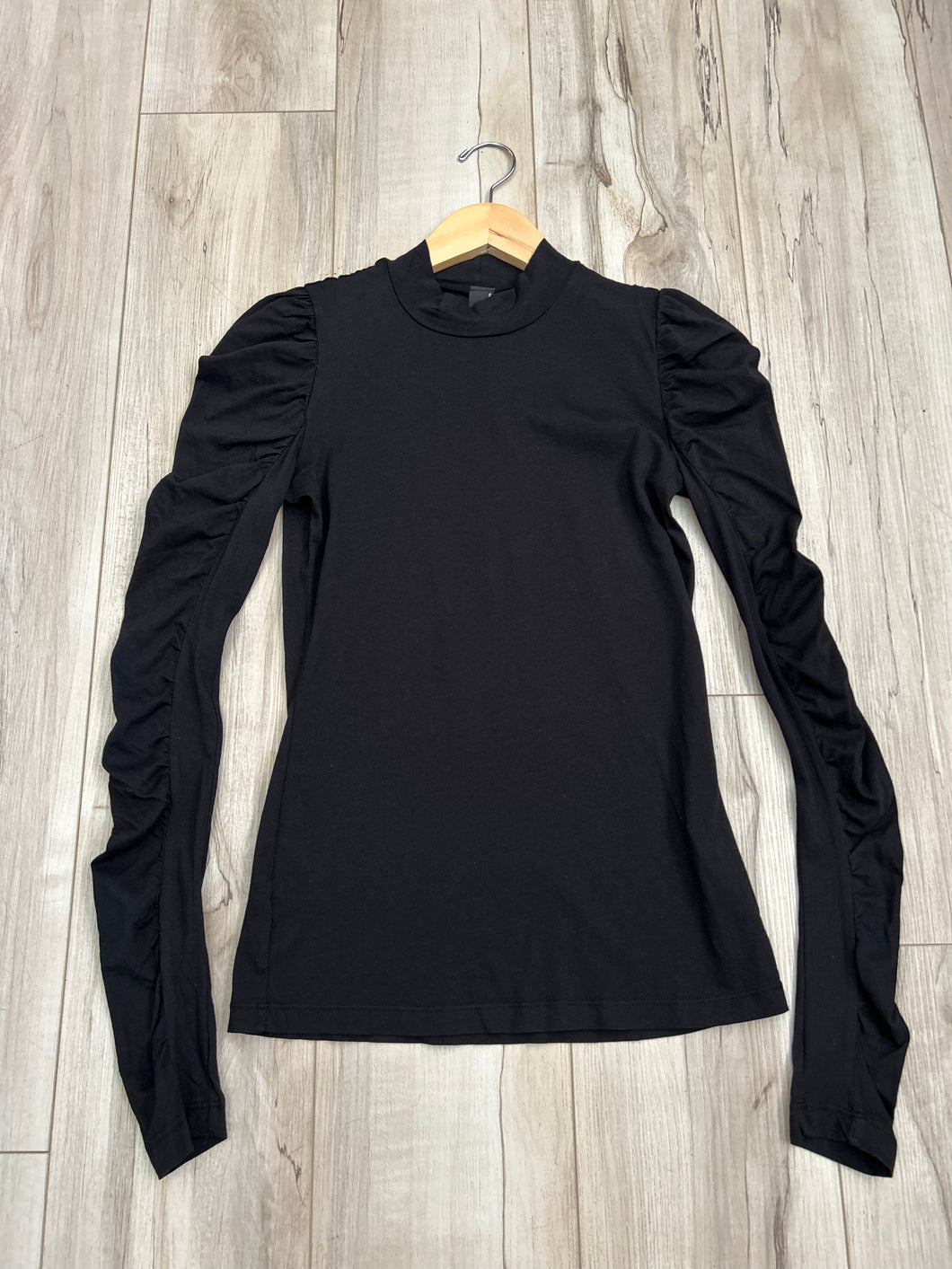 Bobi Shirred Sleeve Mock Neck