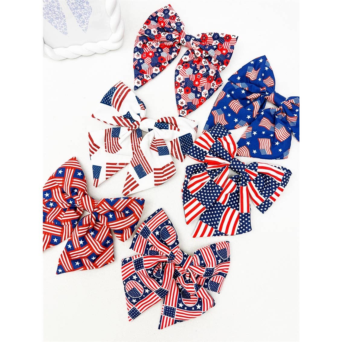 American Flag Bow Hair Clip Set: MIX COLOR / ONE(12)