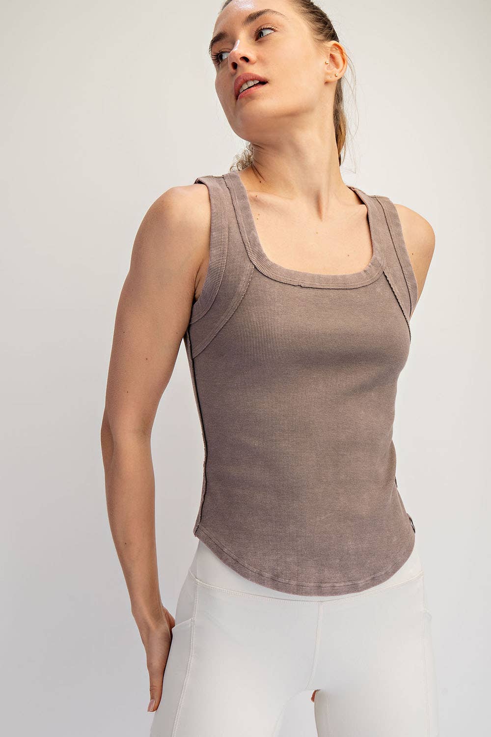 MINERAL WASHED COTTON RIB SLEEVELESS TANK: Lemonilla / S-M-L(2-2-2)