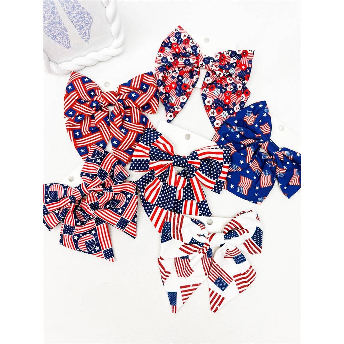 American Flag Bow Hair Clip Set: MIX COLOR / ONE(12)