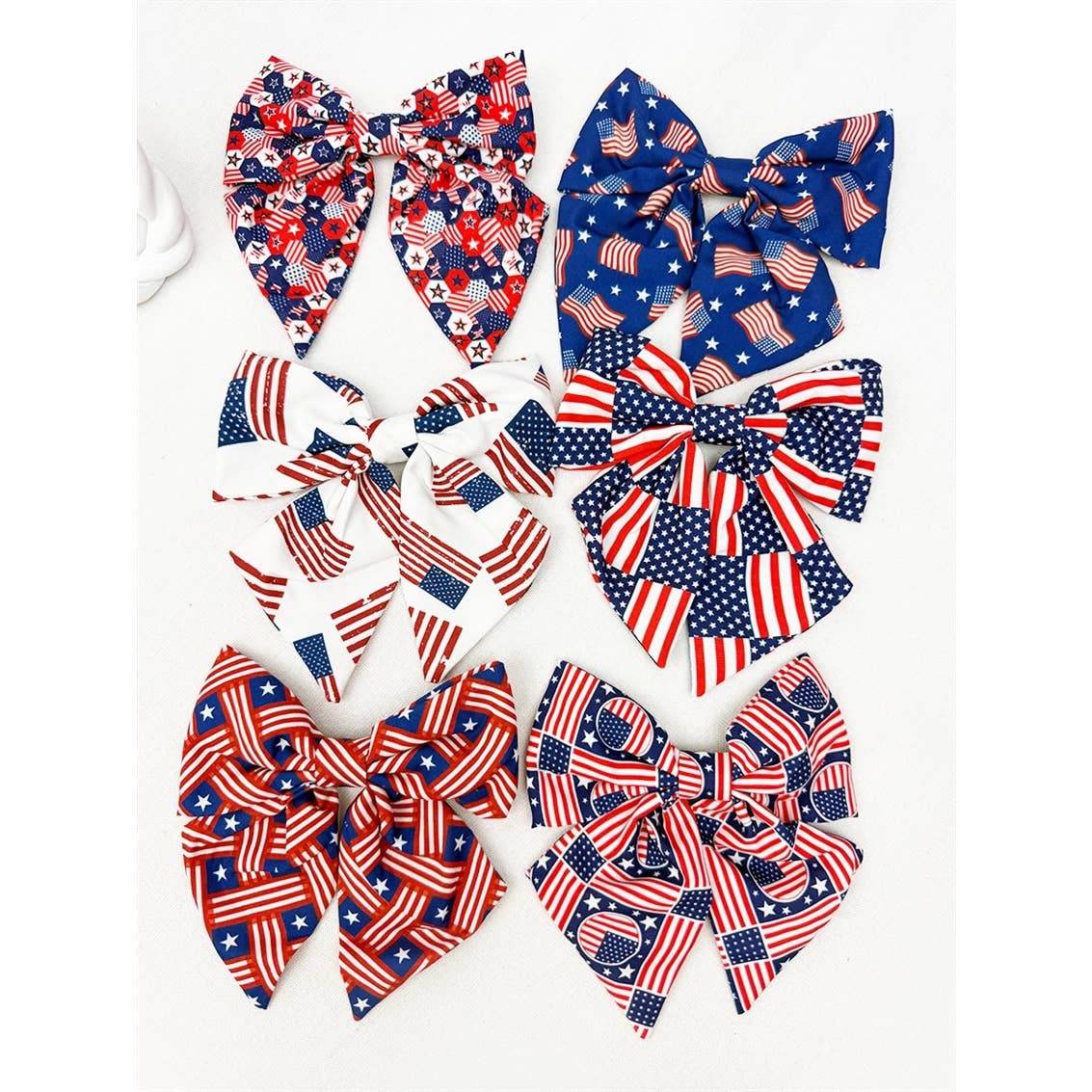 American Flag Bow Hair Clip Set: MIX COLOR / ONE(12)