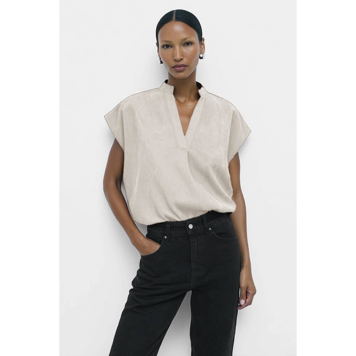 Soft Matte Drop Shoulder Blouse: Off White / M