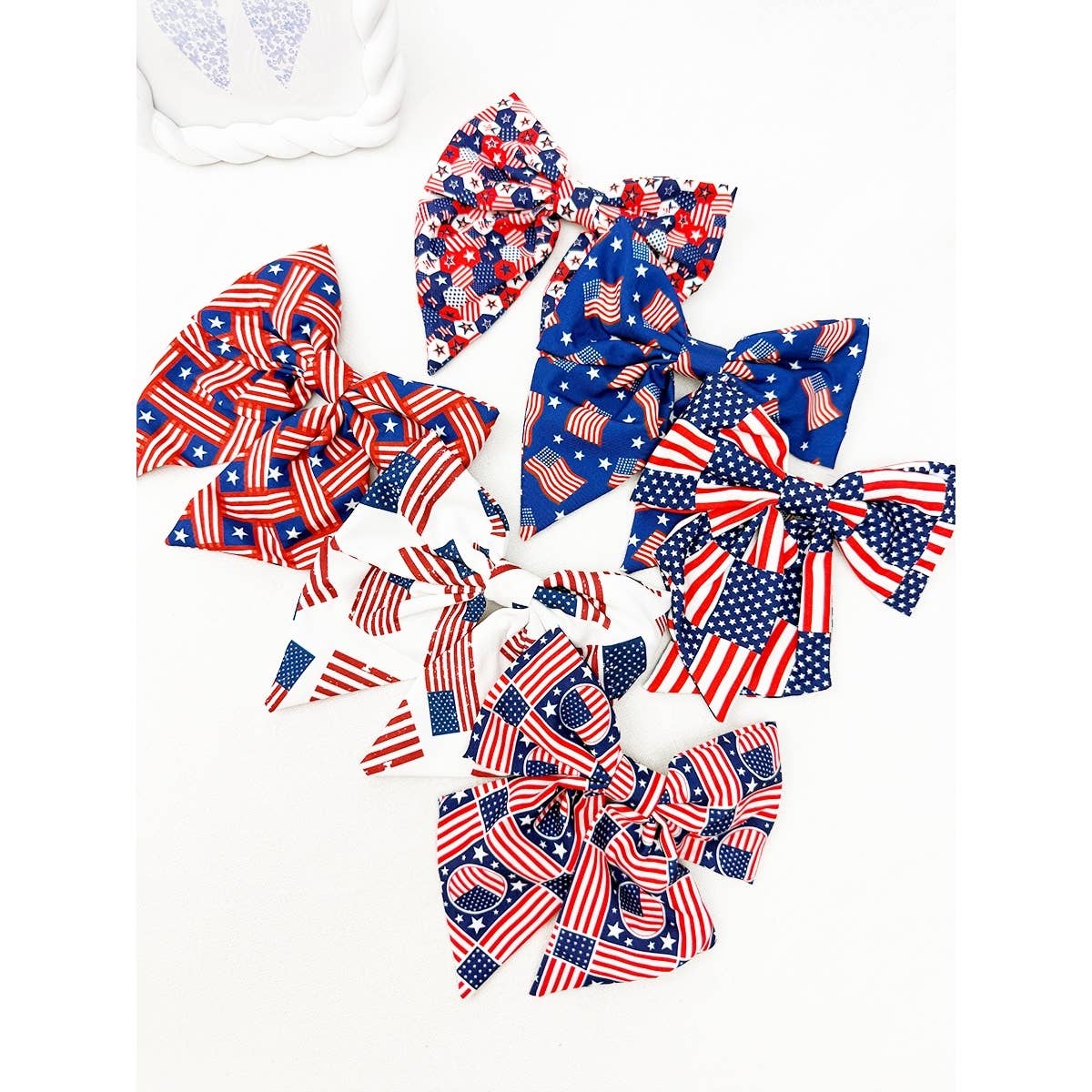 American Flag Bow Hair Clip Set: MIX COLOR / ONE(12)