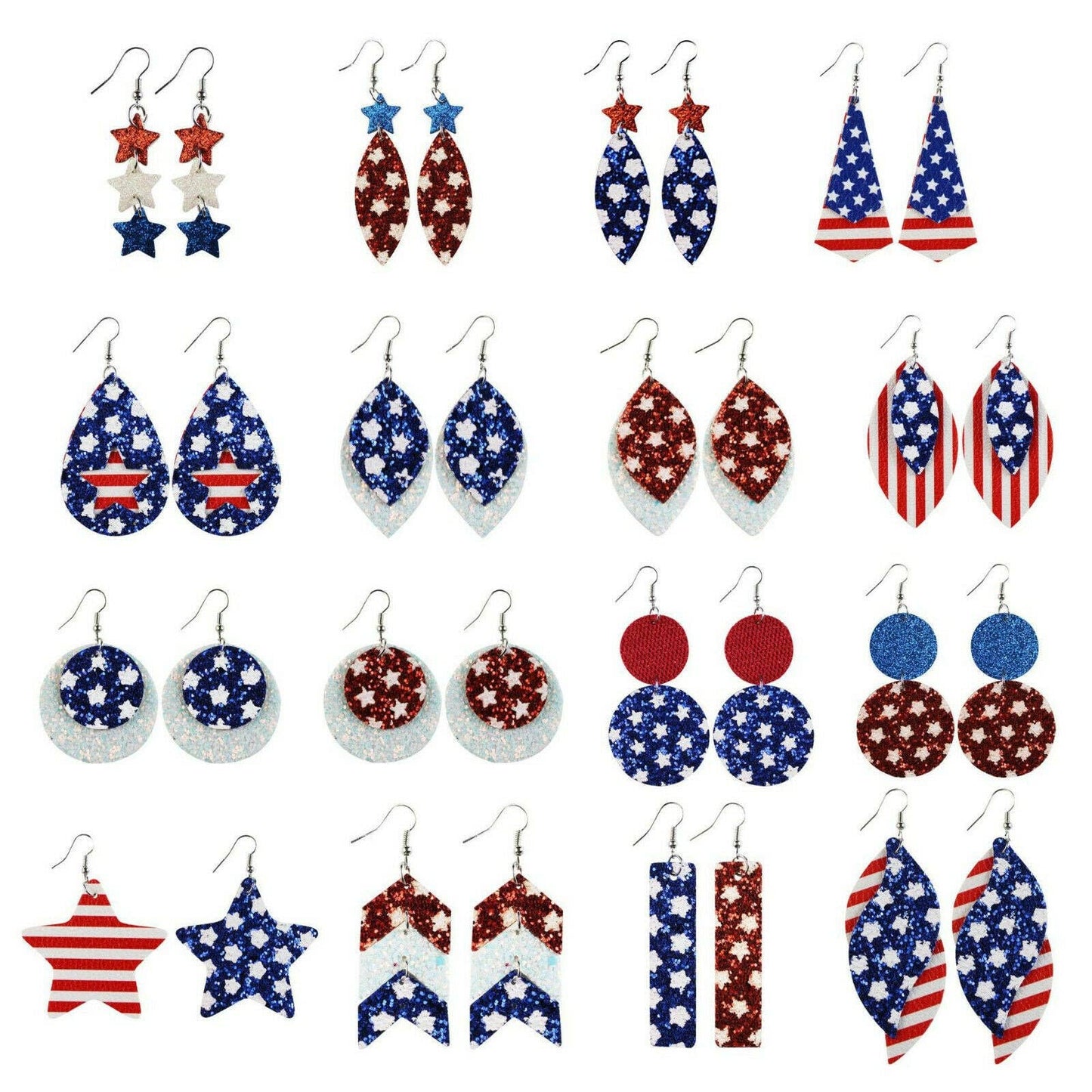 Patriotic 4th Of July Glitter and Leather Earrings: #13