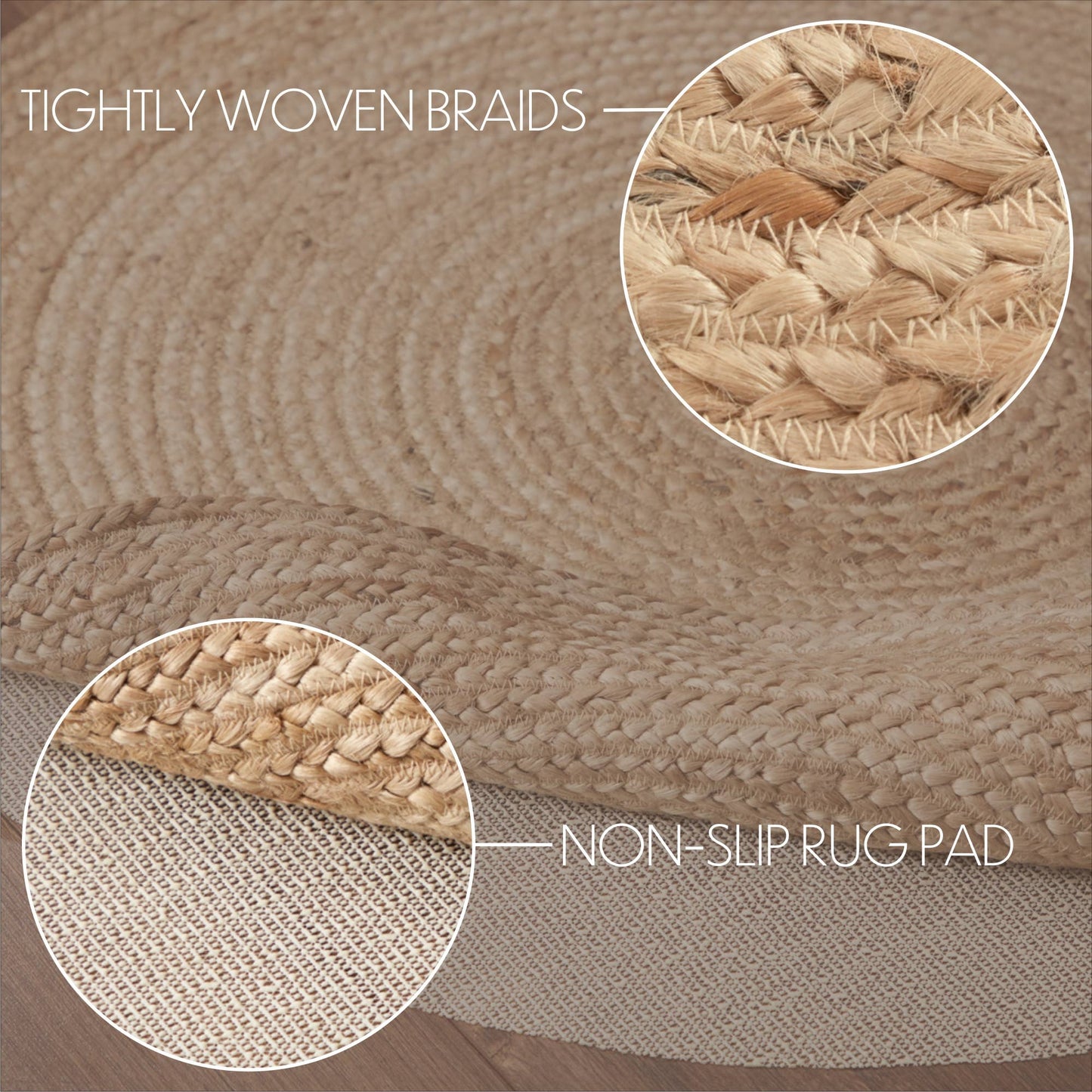 Natural Braided Jute Round Rug 3ft with Rug Pad