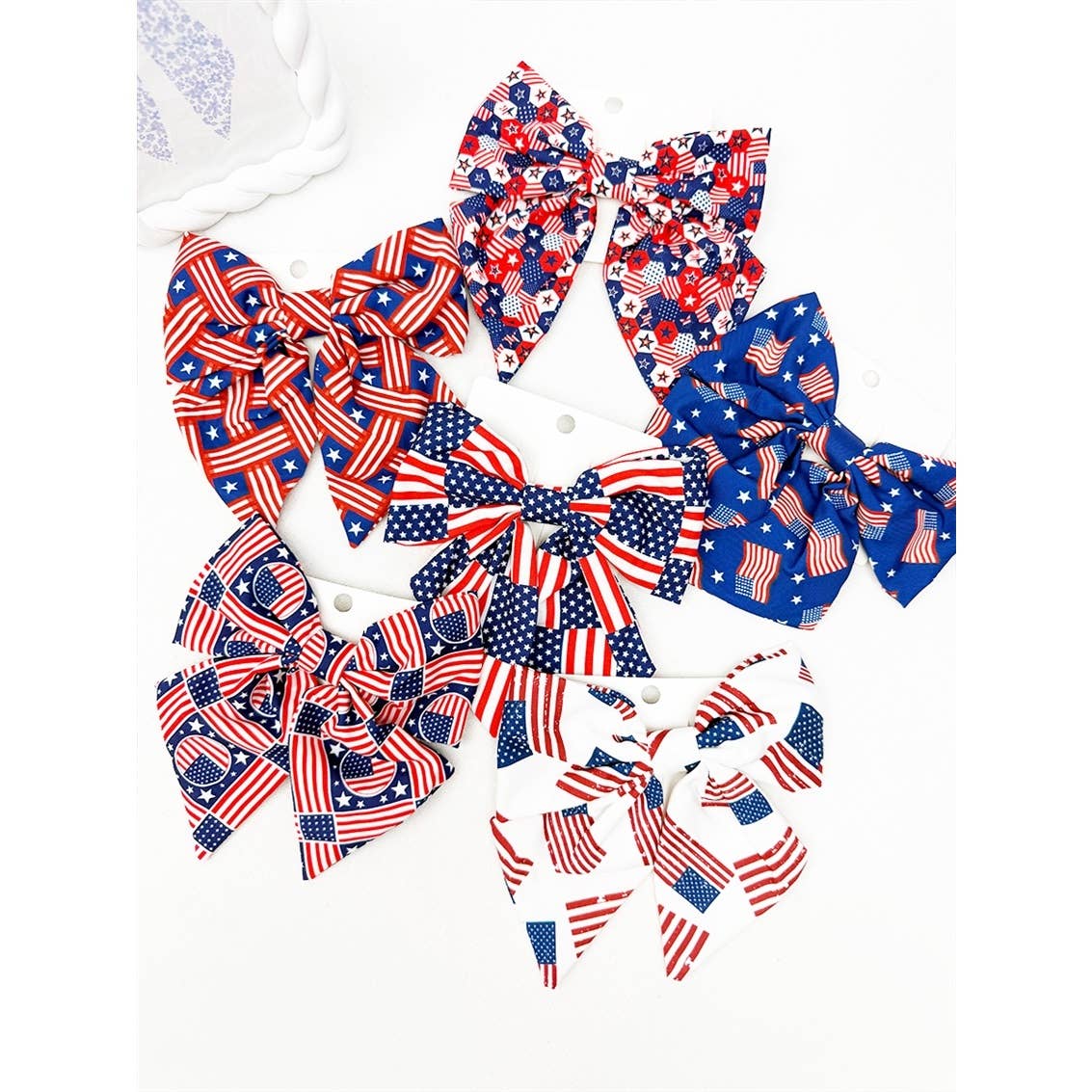 American Flag Bow Hair Clip Set: MIX COLOR / ONE(12)