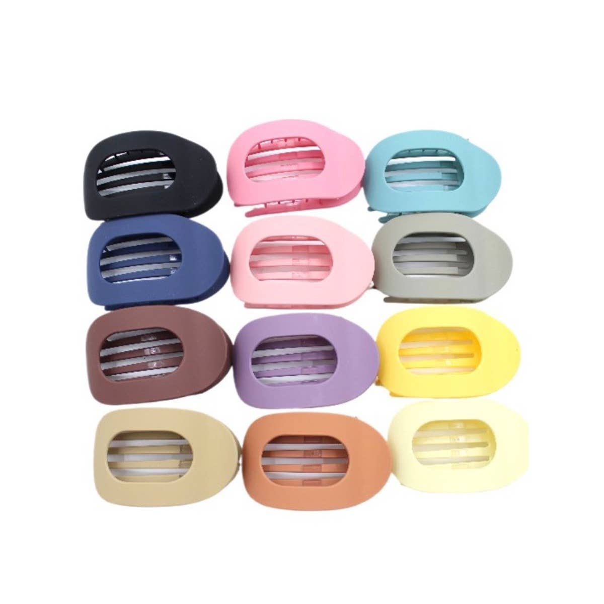 12 Colors of Oval Shape Flat Hair Claw: MIX COLOR / ONE(12)
