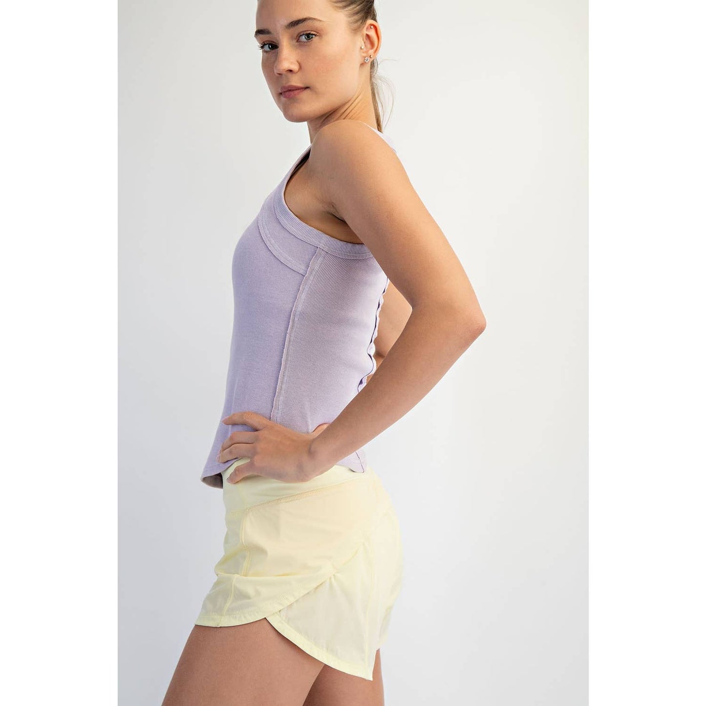 MINERAL WASHED COTTON RIB SLEEVELESS TANK: Lemonilla / S-M-L(2-2-2)