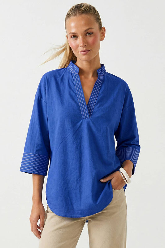 Dawson Contrast Stitch Detail Popover Blouse