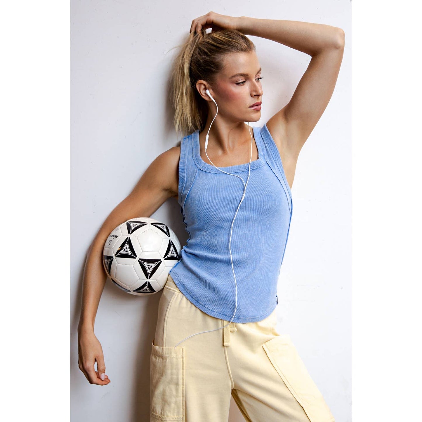 MINERAL WASHED COTTON RIB SLEEVELESS TANK: Lemonilla / S-M-L(2-2-2)