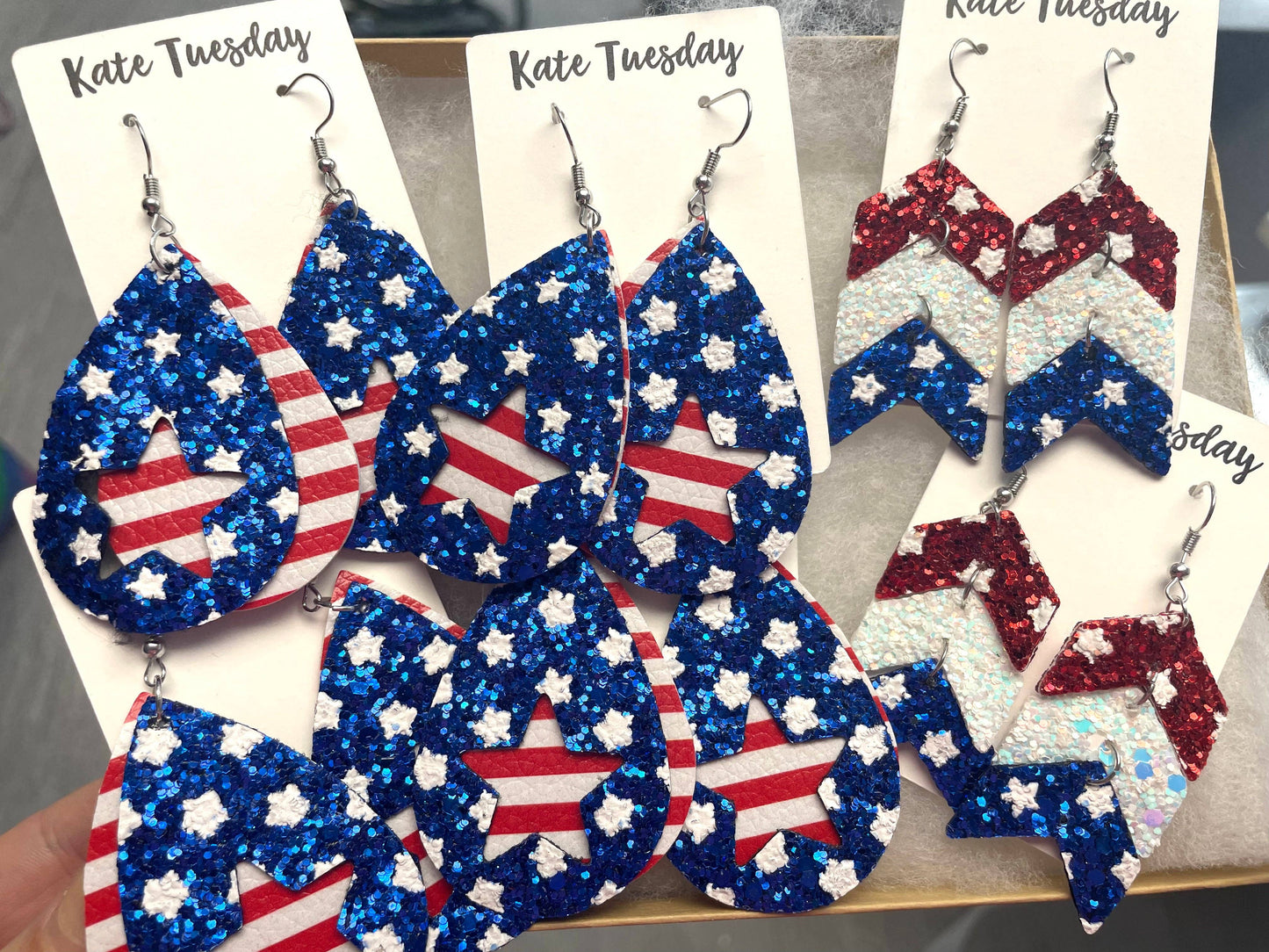 Patriotic 4th Of July Glitter and Leather Earrings: #1