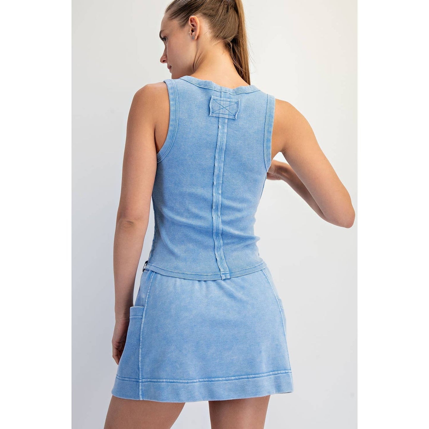 MINERAL WASHED COTTON RIB SLEEVELESS TANK: Lemonilla / S-M-L(2-2-2)